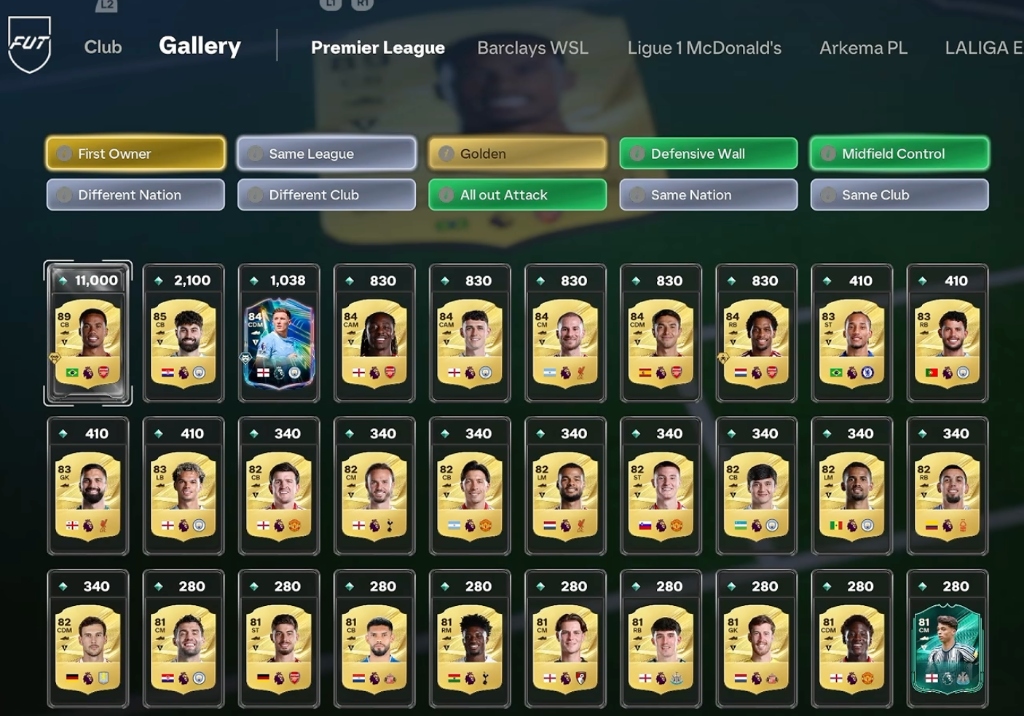 FC 27 Gallery feature interface showing collected cards and First Owner bonus